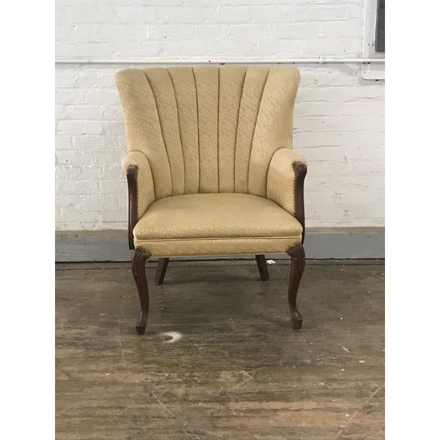 Antique Ivory Brocade Wingback Channel Chair | Chairish