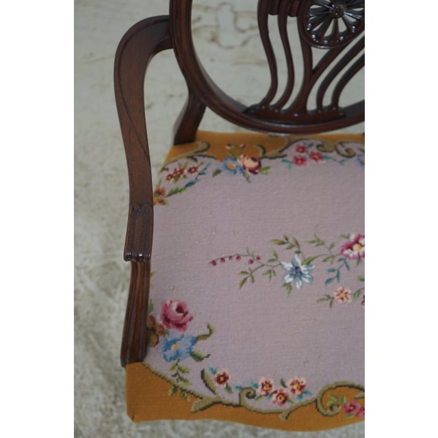 Vintage Mahogany Double Chair Back Settee W. Needlepoint Upholstery For Sale In Philadelphia - Image 6 of 18