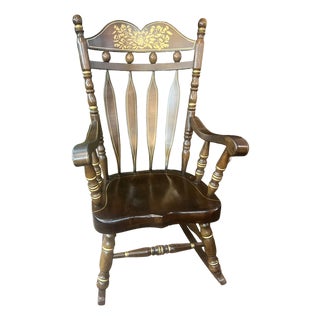 1960s Virginia House Solid Wood Stenciled Rocking Chair For Sale