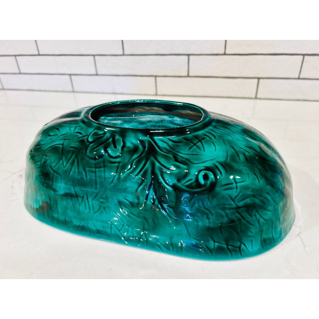 Ceramic Vintage Watermelon Glazed Pottery Serving Bowl - Green Red Oval Bowl For Sale - Image 7 of 11