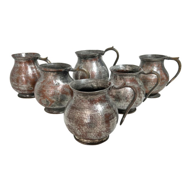 Hand Hammered Tinned Copper Water Jugs – Set of 6 For Sale