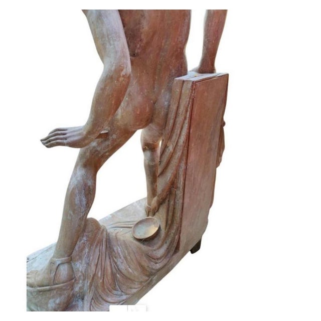 Italian Roman Warrior Sculpture in Red Travertine For Sale - Image 3 of 10