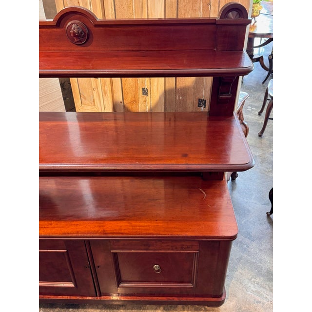 Wood 19th Century Mahogany Etagere With Lion Mask Handles For Sale - Image 7 of 14