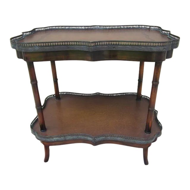 Theodore Alexander Style Inlaid Brass Gallery Wood Occasional Table For Sale