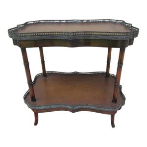 Theodore Alexander Style Inlaid Brass Gallery Wood Occasional Table