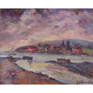 Antonio Sbrana, Evening in Maremma Along the Coast, Oil on Panel For Sale