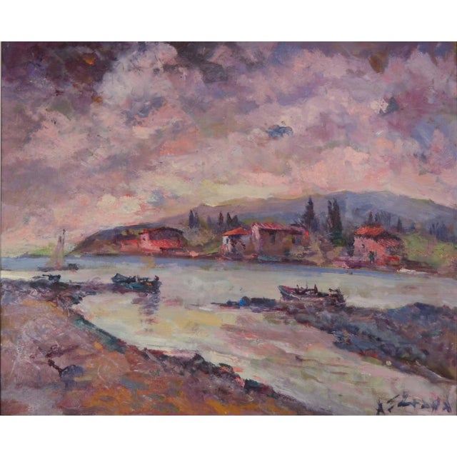 Antonio Sbrana, Evening in Maremma Along the Coast, Oil on Panel For Sale