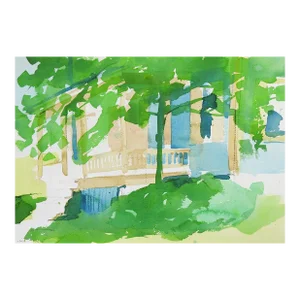 Late 20th Century Impressionist House and Landscape Watercolor Painting