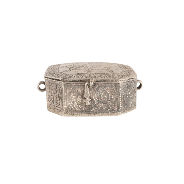Silver Antique Persian Arab Islamic Silver Engraved Calligraphy Quran Case Amulet 1820 For Sale - Image 8 of 10