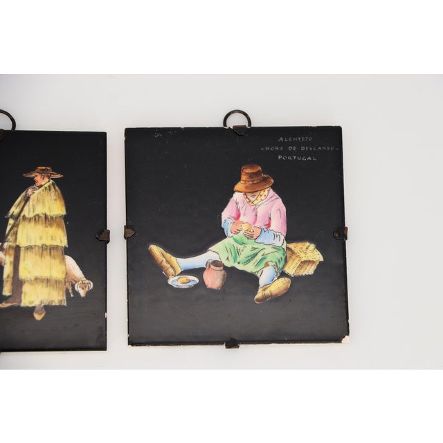 Rustic European 1950s Portuguese Set of Five Small Tiles Depicting People From Alentejo Province For Sale - Image 3 of 12