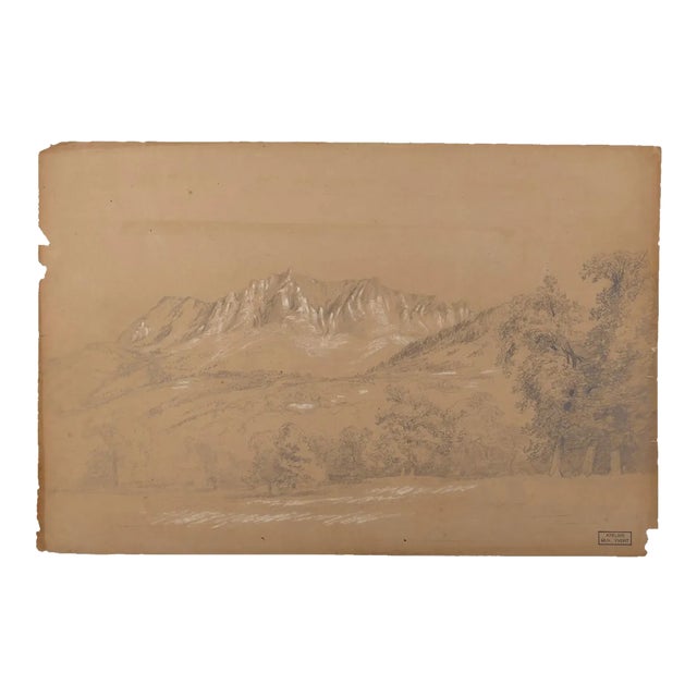 Alpine Landscape - White Chalk on Brown Paper by M.H. Yvert - Late 1800 Late 19th Century For Sale