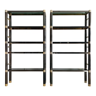 Pair 20th Century Karl Springer Gunmetal Over Brass Etageres For Sale