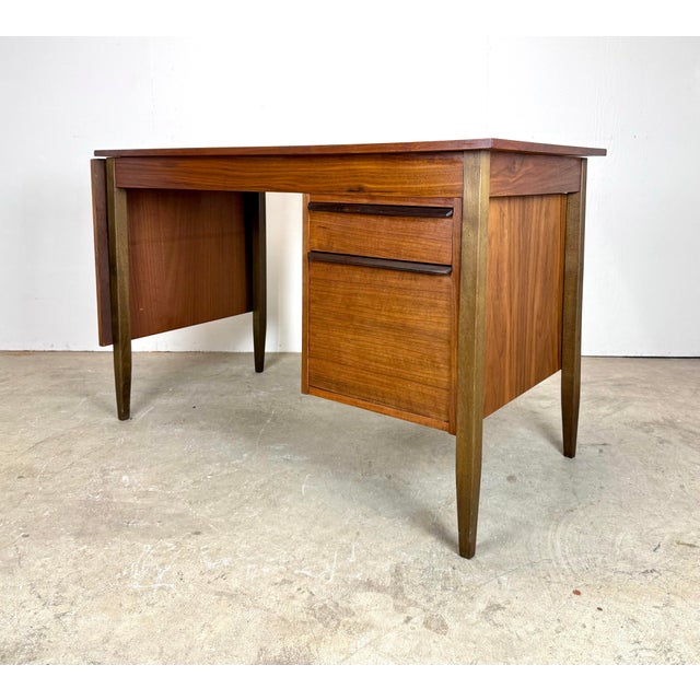 1960s Mid Century Danish Modern Style Teak Drop Leaf Desk Restored For Sale - Image 5 of 12