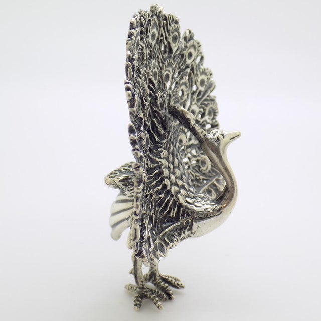 Vintage Italian Handmade Genuine Sterling Silver 925 Peacock Figurine, 1970s For Sale - Image 4 of 14