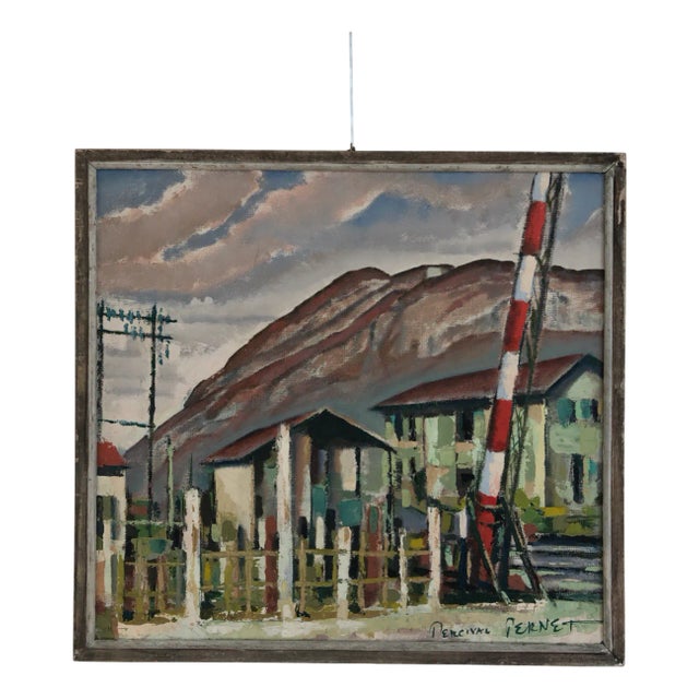 Percival Pernet, The Level Crossing and Salève, Oil on Wood, 1950s, Framed For Sale