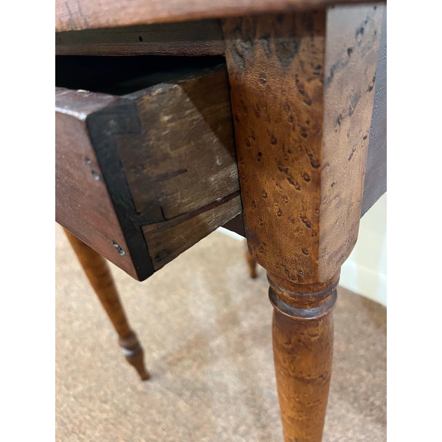 Brown Mid 19th Century Sheraton American Birds Eye Maple Legged Cherry One Drawer Stand For Sale - Image 8 of 11