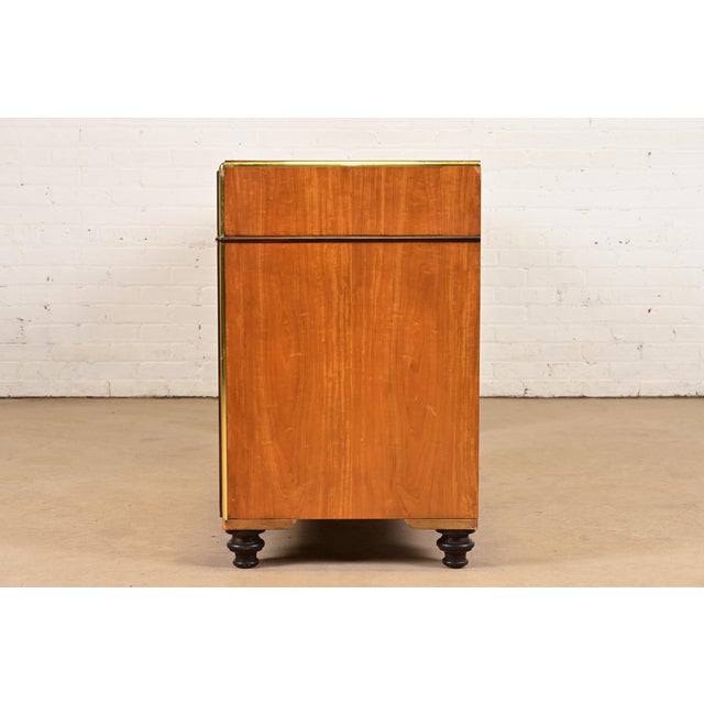 Baker Furniture Mid-Century Hollywood Regency Campaign Satinwood Desk or Executive Credenza, Circa 1960s For Sale - Image 10 of 12