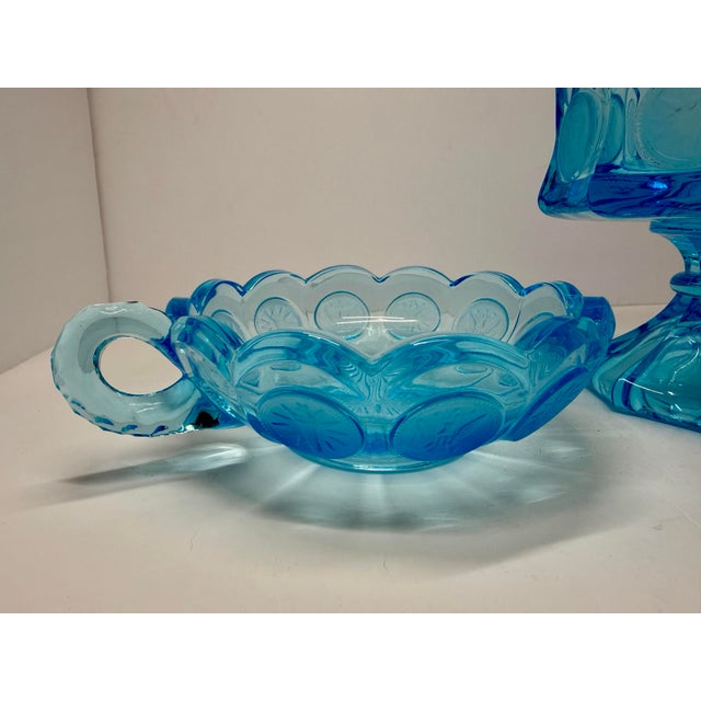 Mid-Century Modern Vintage Fostoria Light Blue Coin Glass Covered Compote & Nappy Dish For Sale - Image 3 of 6