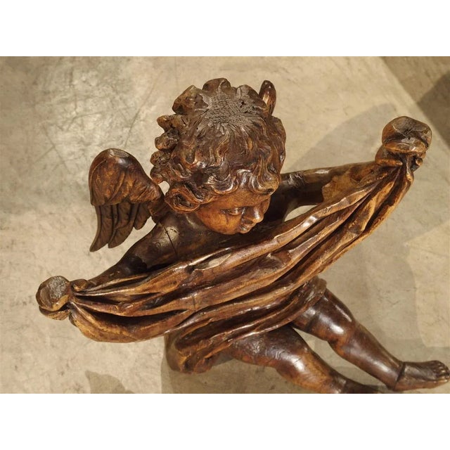 Wood Antique Carved Wooden Cherub From Puy-En-Velay France, 18th Century For Sale - Image 7 of 13