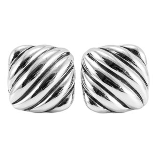 Men’s David Yurman 925 Sterling Silver Sculpted Cable Cushion Cufflinks, A Pair For Sale