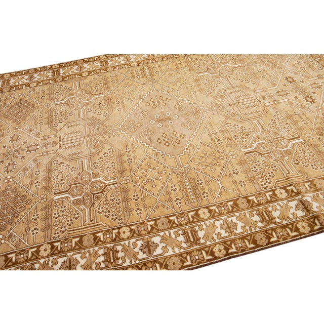 1960s Vintage Persian Joshegan Handmade Beige Geometric Wool Rug For Sale In New York - Image 6 of 7