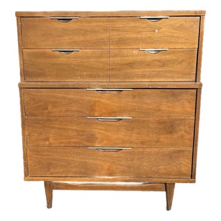 1960s Kent Coffey Tableau Mid-Century Modern Walnut Highboy Dresser For Sale
