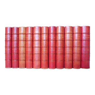 Late 19th Century Illustrated Red Leather Volumes, the Works of Alphonse Daudet - 11 Books. For Sale