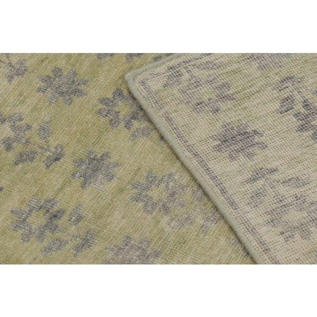 Gray Rug & Kilim’s Block Print Rug with Gray, Chartreuse and Ochre Floral Patterns For Sale - Image 8 of 10