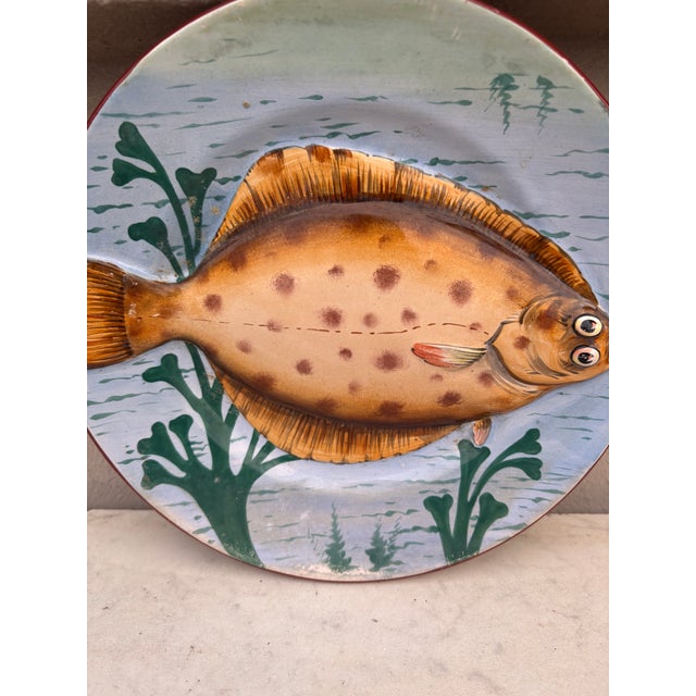 Late 19th Century 19th Century Majolica Porcelain Flounder Fish Wall Platter For Sale - Image 5 of 6