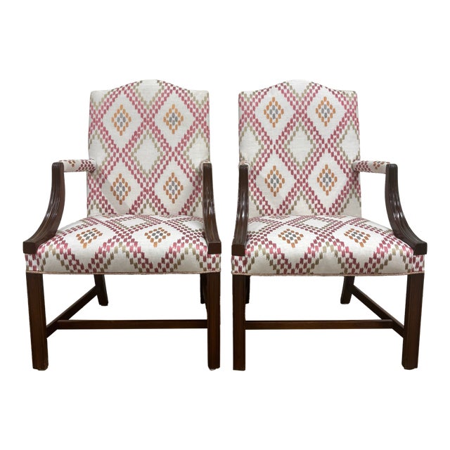 Vintage Chippendale George III Style Library Chairs - Pair For Sale