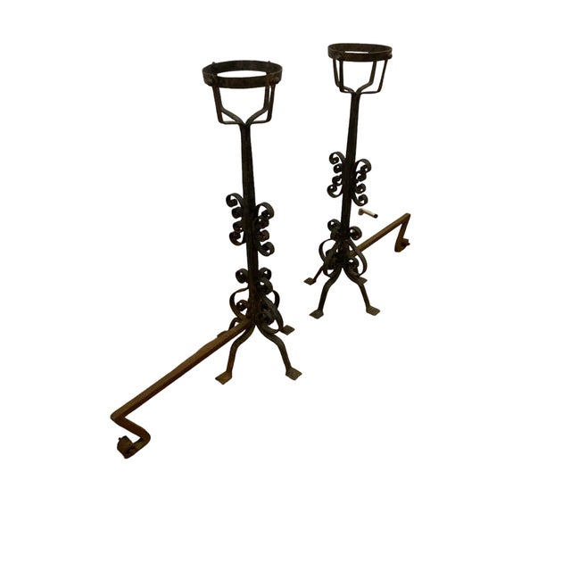 Large French Wrought Iron Fire Dogs, Set of 2 For Sale - Image 16 of 18