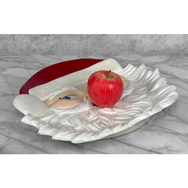 Traditional Vintage 14" Christmas Studio Pottery Santa Face Centerpiece Cookie Platter For Sale - Image 3 of 9
