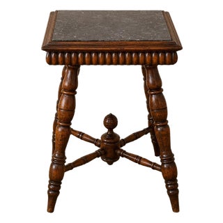 19th Century English Oak Side Table With Marble Top For Sale