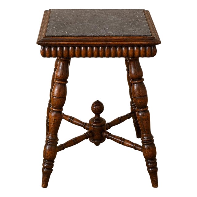 19th Century English Oak Side Table With Marble Top For Sale