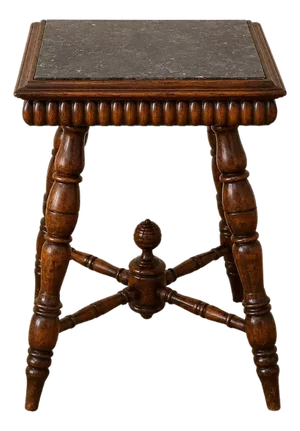 19th Century English Oak Side Table With Marble Top