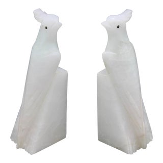 1940s Italian Alabaster Cockatoo Parrot Bookends - a Pair For Sale
