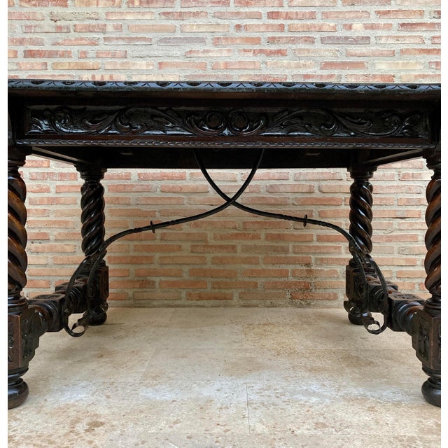 Late 19th Century Spanish Baroque Table with Dark Walnut Solomonic Legs with Carved Structure and For Sale In Miami - Image 6 of 18