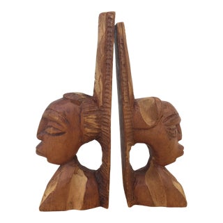 Late 20th Century African Carved Wood Bookends - a Pair For Sale