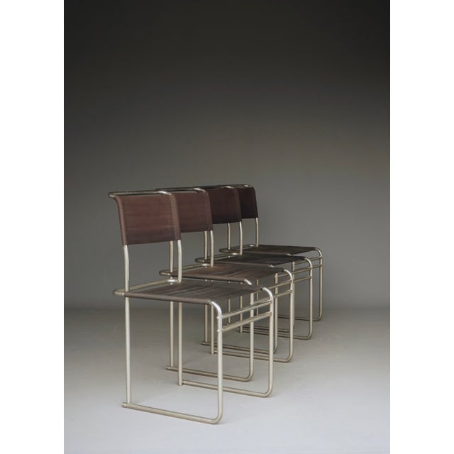 B40 Dining Chairs in Nickel-Plated Tubular Steel and Eisengarn Fabric by Marcel Breuer for Tecta, 1980s, Set of 4 For Sale - Image 9 of 18