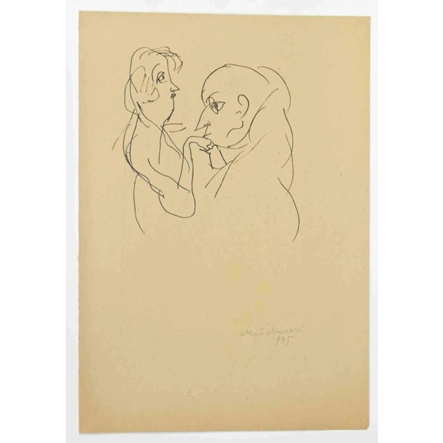 The Kiss is a China Ink Drawing realized by Mino Maccari (1924-1989) in 1945. Hand-signed on the lower. Good condition....