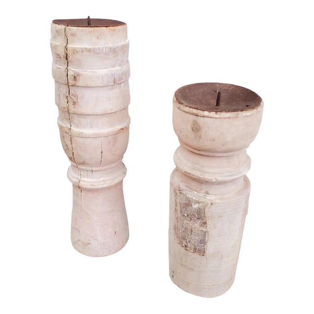 Pair of 19th Century French Provincial Turned Beech Wood Candlesticks For Sale