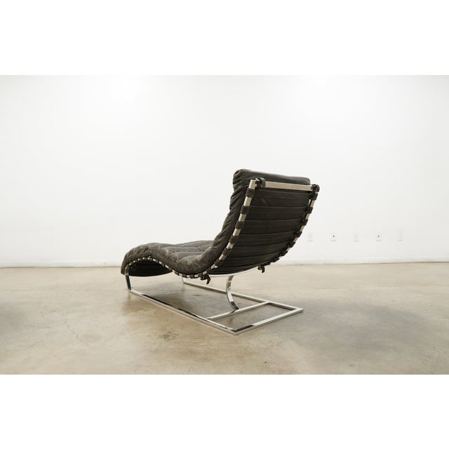 Animal Skin Restoration Hardware Modern Channel Tufted Leather Chaise Lounge For Sale - Image 7 of 11