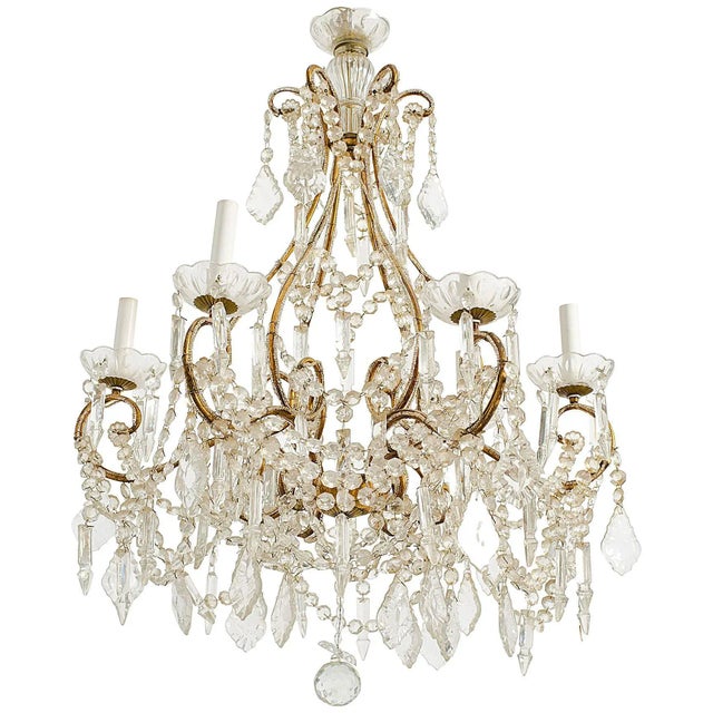 Large Beaded Italian Six-Arm Chandelier For Sale - Image 10 of 10