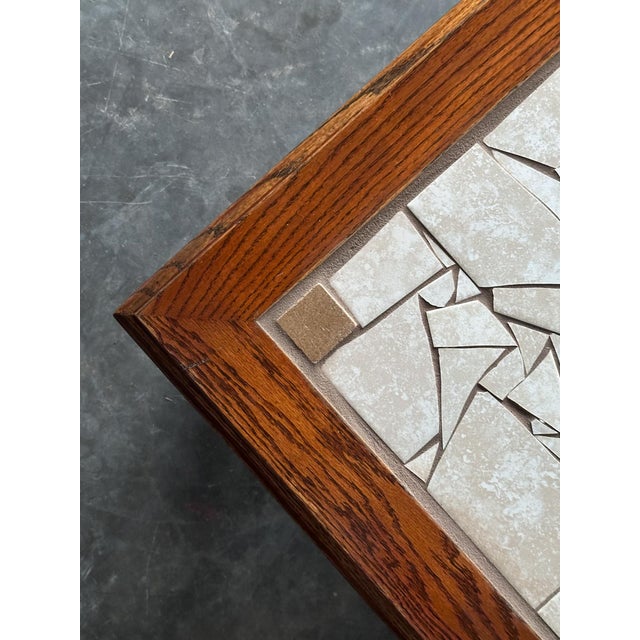 1970s Hand-Laid Stone Mosaic Coffee Table on Vintage Oak Trestle Base For Sale - Image 10 of 18