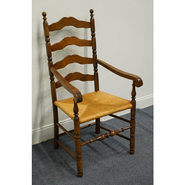 ETHAN ALLEN Heirloom Nutmeg Maple Colonial Early American Ladderback Rush Seat Dining Arm Chair 44.5" High 23.75" Wide...