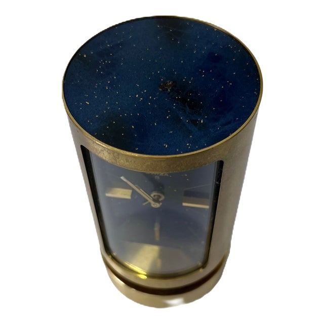 Swiza Alarm Clock in Gold-Plated Brass and Lapis Lazuli, Swiss, 1960s For Sale