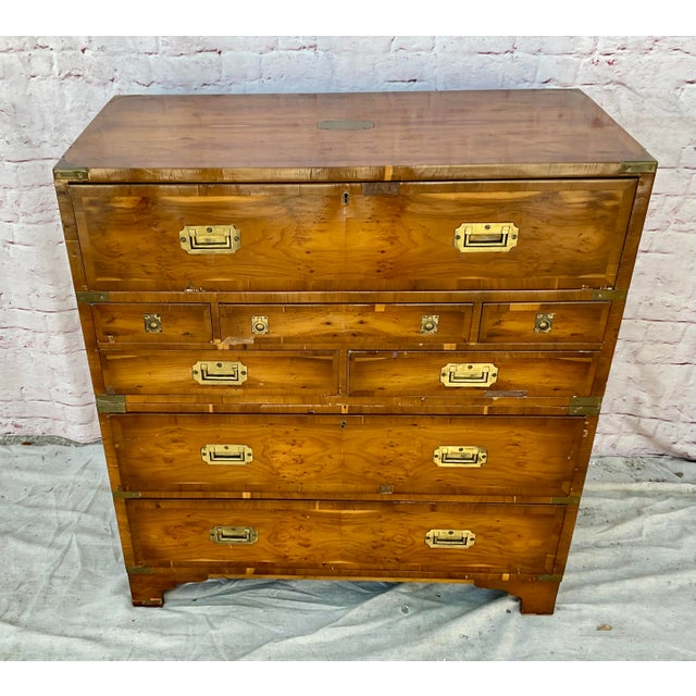 Regency Style Walnut Campaign Chest of Drawers With Brass Accents For Sale - Image 13 of 13
