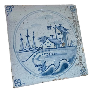Antique Hand Painted Blue and White Tile from Delft, 1770