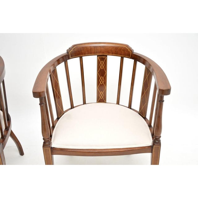Antique Edwardian Inlaid Walnut Armchairs, 1900, Set of 2 For Sale - Image 6 of 12