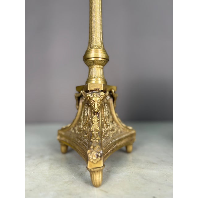 Gothic Early 19th Century Ornate Brass Candlestick Table Lamp For Sale - Image 3 of 8